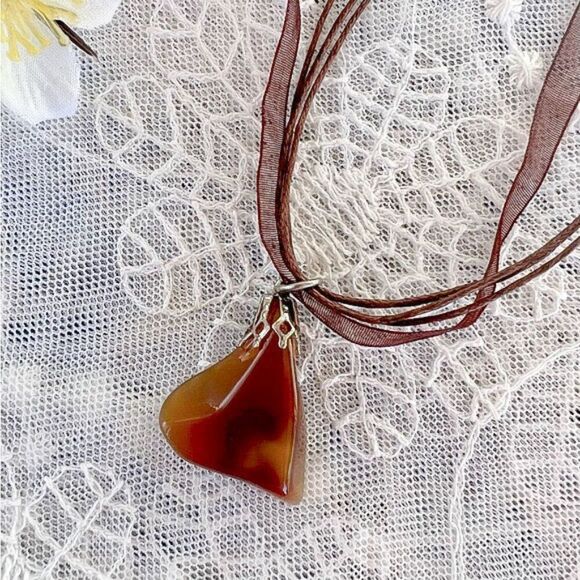 Vintage Amber Agate Stone Necklace - Picture 5 of 11